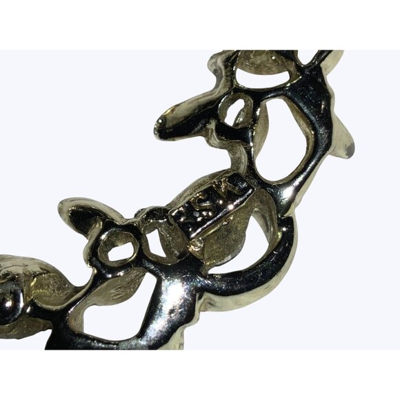 Vintage BSK Round Silver-Toned Brooch With Green Blue Rhinestones - Picture 12 of 13